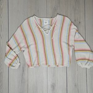 Billabong cream and pink striped crop top knit sweater sz Medium